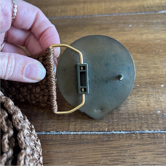 Harley Davidson Parts Eagle Emblem Belt Buckle Vtg 70s Jostens Macrame Belt - Picture 3 of 8